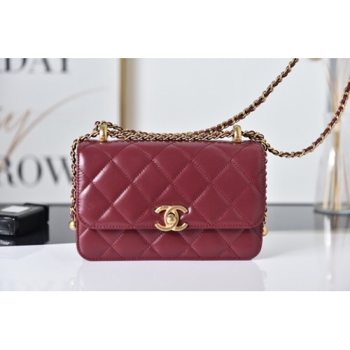Torebka Chanel Flap Lambskin mini na ramię AS2615 czerwona