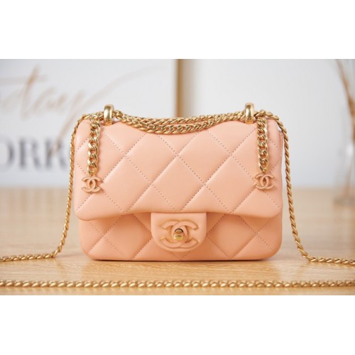 Torebka Chanel Flap Lambskin mini na ramię AS3113 różowa
