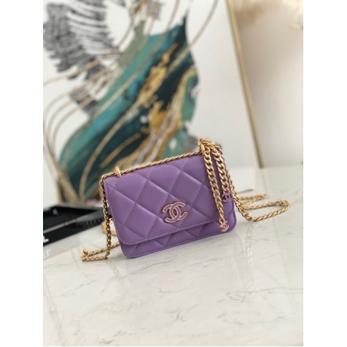 Mała torebka na ramię Chanel Flap Lambskin 81185 fioletowa