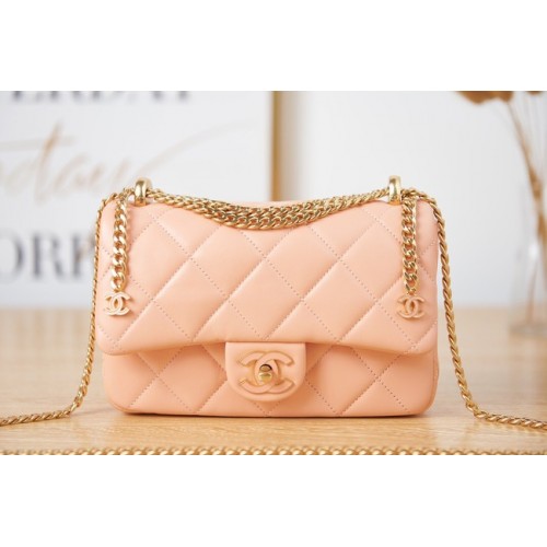 Mała torebka na ramię Chanel Flap Lambskin AS3114 różowa