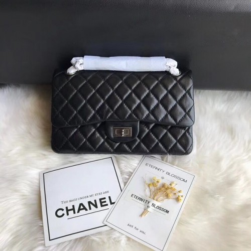 Chanel Flap Original Cowhide Leather 30225 czarny srebrny łańcuszek