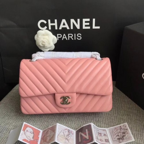 Torebka Chanel Flap Original Lambskin Leather Shoulder Bag 1112V Cherry Pink Silver Chain