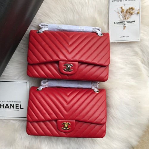 Torebka Chanel Flap Original Lambskin Leather Shoulder Bag 1112V Red