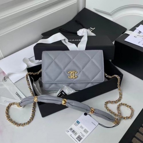 Torebka Chanel Flap Shoulder Bag mini Oryginalna skóra AS2755 szara