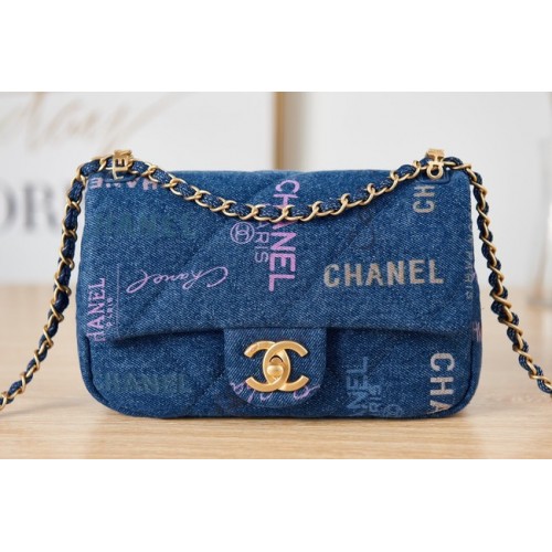 Torebka na ramię Chanel Flap denim AS3134 niebieska