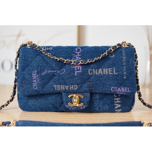 Torebka na ramię Chanel Flap denim AS3135 niebieska