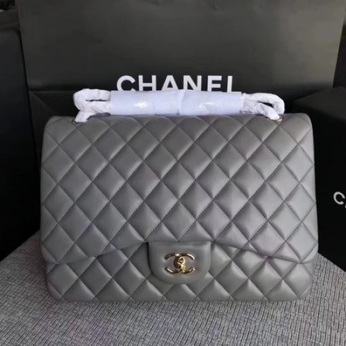 Torebka Chanel Maxi Quilted Classic Flap Bag w kolorze szarym, z owczej skóry, A58601, złota
