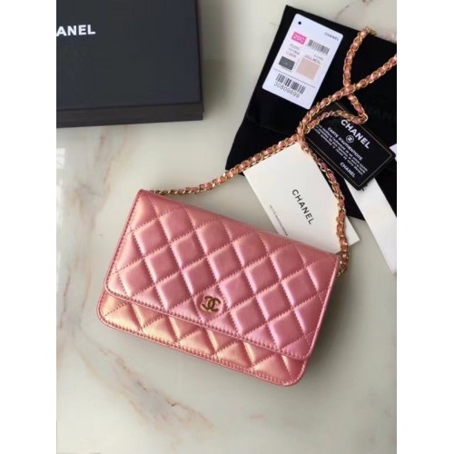 Portfel Chanel Iridescent Calfskin Chain Wallet 33814 różowy