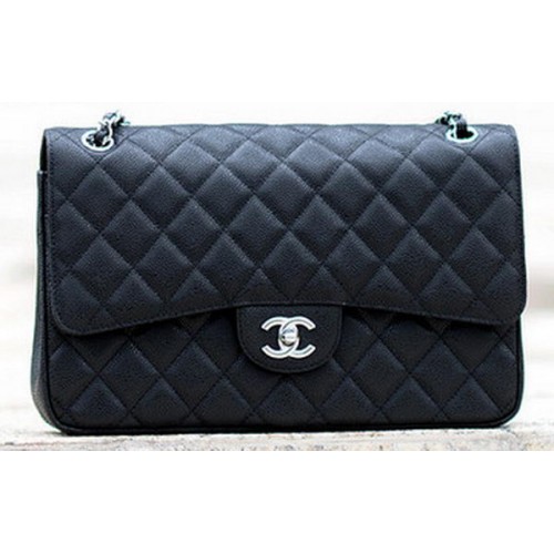 Torebka Chanel Jumbo Classic Black Cannage Pattern Flap Bag A58600 Silver