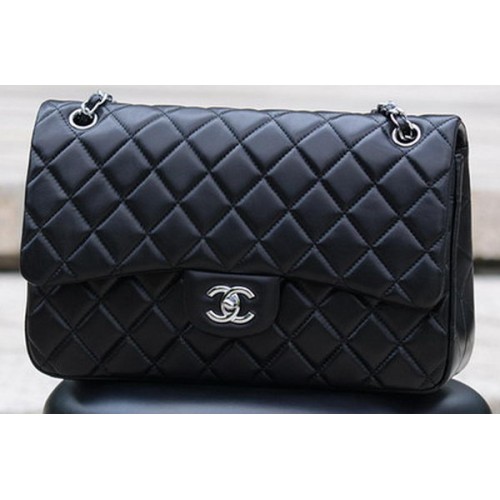 Torebka Chanel Jumbo Classic Black Sheepskin Flap Bag A58600 Silver