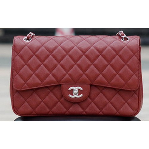 Torebka Chanel Jumbo Classic Burgundy Cannage Pattern Flap Bag A58600 Silver
