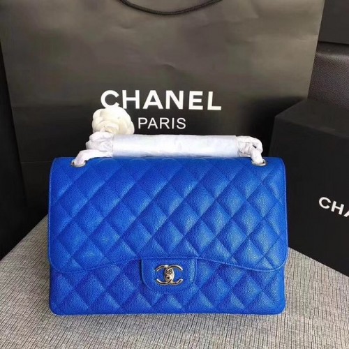 Torebka Chanel Jumbo Classic Cannage Pattern Flap Bag Original Leather A58600 Blue