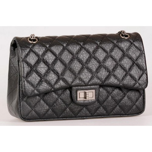 Torebka Chanel Jumbo Classic Flap Bag z czarnej skóry cielęcej A28668 w kolorze srebrnym
