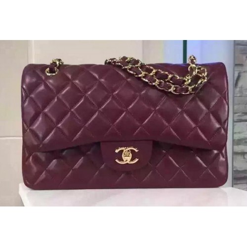 Torebka Chanel Jumbo Classic Flap Bag Burgundowa skóra owcza A1113 Złota