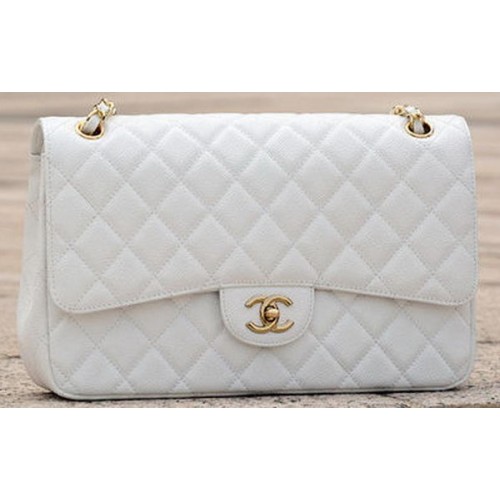 Torebka Chanel Jumbo Classic White Cannage Pattern Flap Bag A58600 Gold