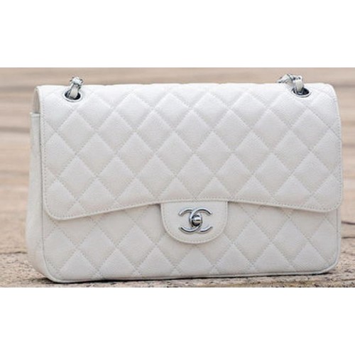 Torebka Chanel Jumbo Classic White Cannage Pattern Flap Bag A58600 Silver