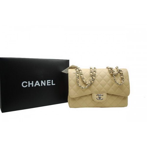 Torebka Chanel Jumbo Double Flaps Apricot Original Caviar Leather A36097 Silver