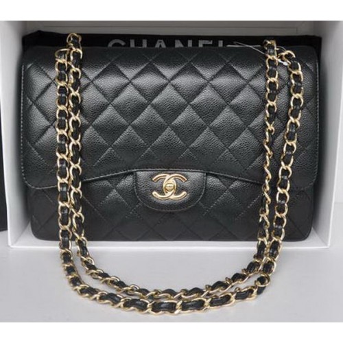 Torebka Chanel Jumbo Double Flaps w kolorze czarnym, wzór Cannage A36097, złota