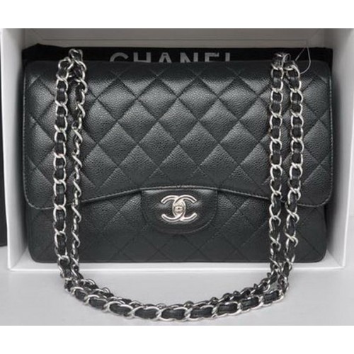 Torebka Chanel Jumbo Double Flaps w kolorze czarnym, wzór Cannage A36097, srebrna