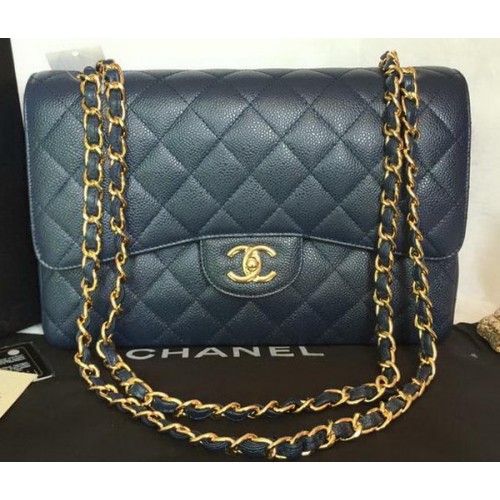 Torebka Chanel Jumbo Double Flaps Blue Cannage Pattern A36097 Gold