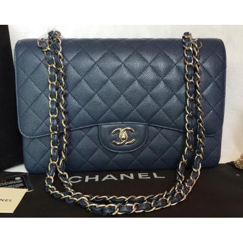 Torebka Chanel Jumbo Double Flaps Blue Cannage Pattern A36097 Silver