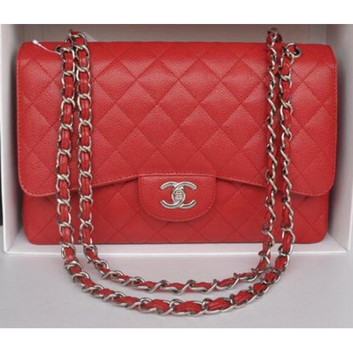 Torebka Chanel Jumbo Double Flaps Red Cannage Pattern A36097 Silver