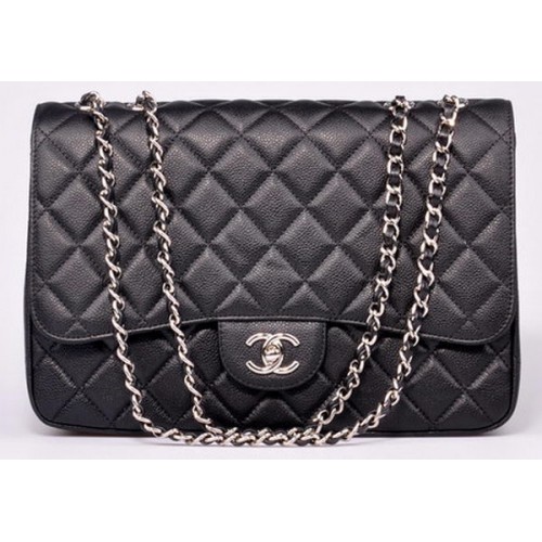 Torebka Chanel Jumbo Flap Bag Black Cannage Pattern A28600 Silver