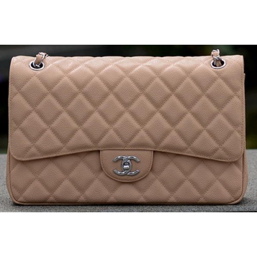 Torebka Chanel Jumbo Quilted Classic Flap Bag Apricot Cannage Patterns A58600 Silver