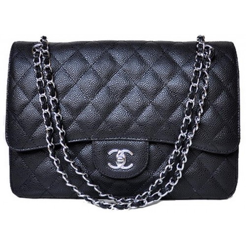 Torebka Chanel Jumbo Quilted Classic Flap Bag Black Cannage Patterns A58600 Silver