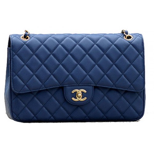 Torebka Chanel Jumbo Quilted Classic Flap Bag Blue Cannage Patterns A58600 Gold