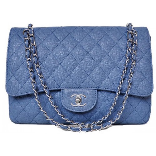 Torebka Chanel Jumbo Quilted Classic Flap Bag Blue Cannage Patterns A58600 Silver