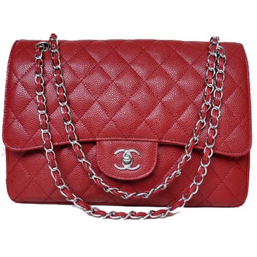 Torebka Chanel Jumbo Quilted Classic Flap Bag Burgundy Cannage Patterns A58600 Silver