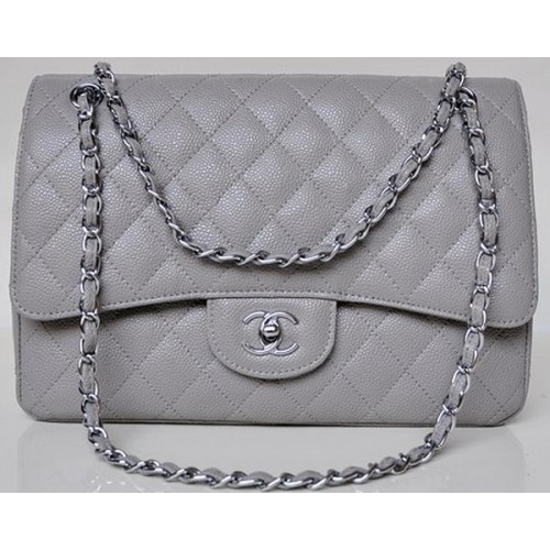 Torebka Chanel Jumbo Quilted Classic Flap Bag Grey Cannage Patterns A58600 Silver