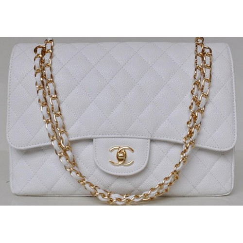 Torebka Chanel Jumbo Quilted Classic Flap Bag White Cannage Patterns A58600 Gold