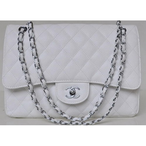Torebka Chanel Jumbo Quilted Classic Flap Bag White Cannage Patterns A58600 Silver
