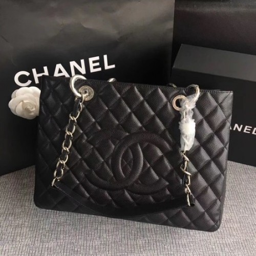 Chanel LE Boy Grand Torba na zakupy GST Czarna Cannage Pattern A50995 Srebrna