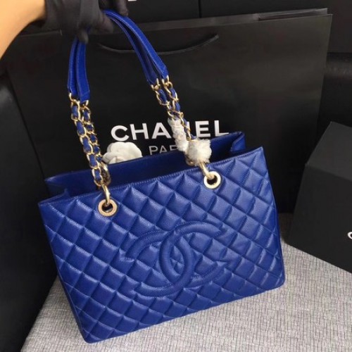 Chanel LE Boy Grand Torba na zakupy GST Blue Cannage Pattern A50995 Złota