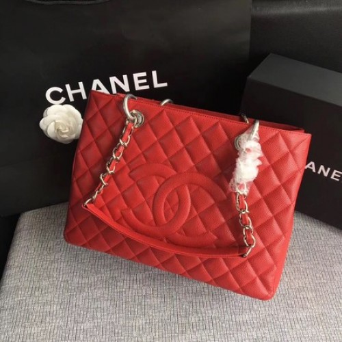 Chanel LE Boy Grand Torba na zakupy GST Red Cannage Pattern A50995 Silver