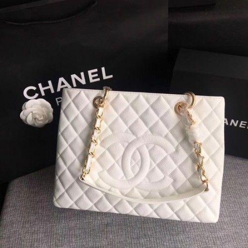 Torba na zakupy Chanel LE Boy Grand GST White Cannage Pattern A50995 Gold