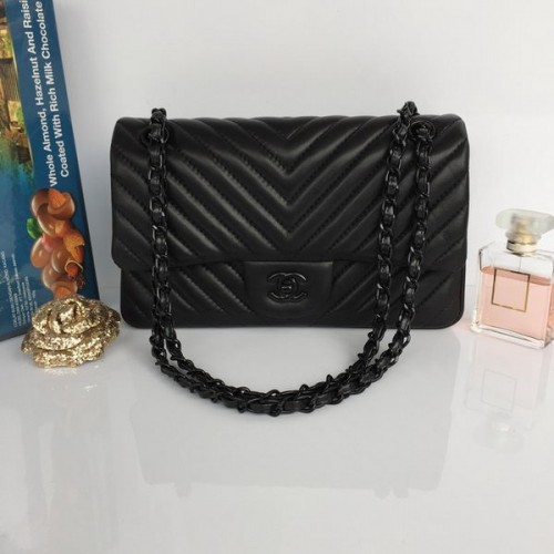 Torebka Chanel Lambskin Chevron Quilting Classic Flap Bag AO1112 Black