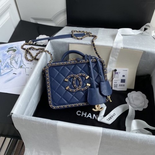 Chanel Lambskin Crystal Calfskine Metalowa kosmetyczka w kolorze złotym 8817 ciemnoniebieska