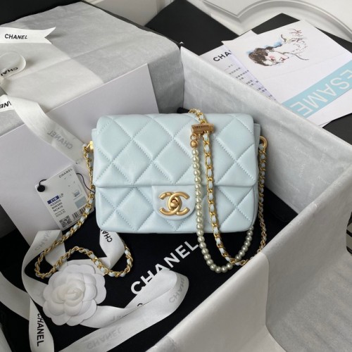 Torebka Chanel Lambskin Flap Shoulder Bag Oryginalna skóra AS2855 jasnoniebieska