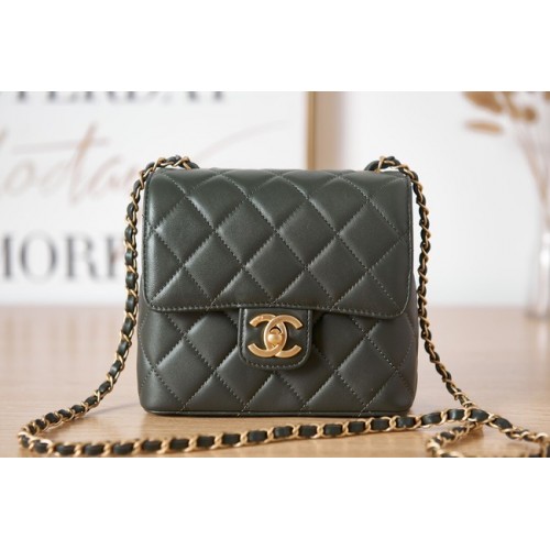 TOREBKA CHANEL MINI FLAP BAG Z JAGNIĘCEJ SKÓRY AS3647 CZARNO-ZIELONA