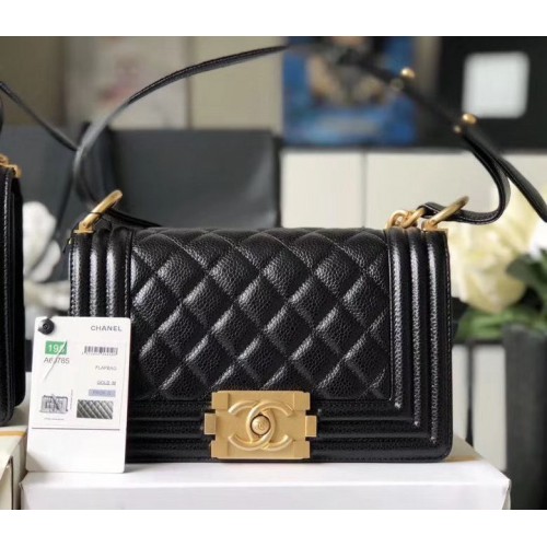Torebka na ramię Chanel Le Boy Flap Original Cavier Leather A67085 w kolorze czarno-złotym ze sprzączką