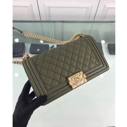 Torebka na ramię Chanel Leboy Original Calfskin Dark Green A67086 Gold