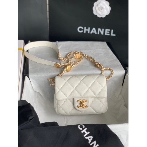 Chanel MINI TOREBKA Z KLAPĄ AS3368 biała