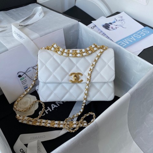 Chanel MINI FLAP BAG Skóra cielęca ziarnista Metal w odcieniu złota AS3580 biała