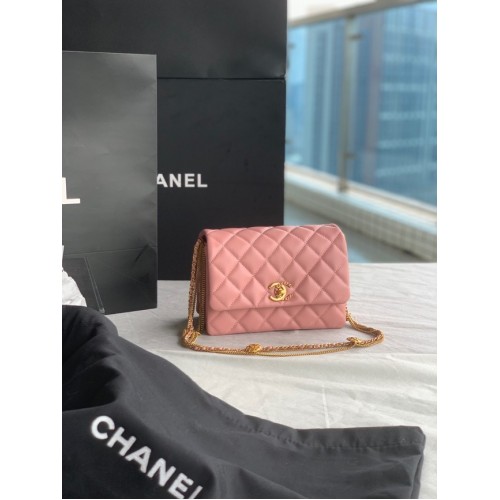 Chanel MINI FLAP BAG Lambskin Gold-Tone Metal AS3378 różowa