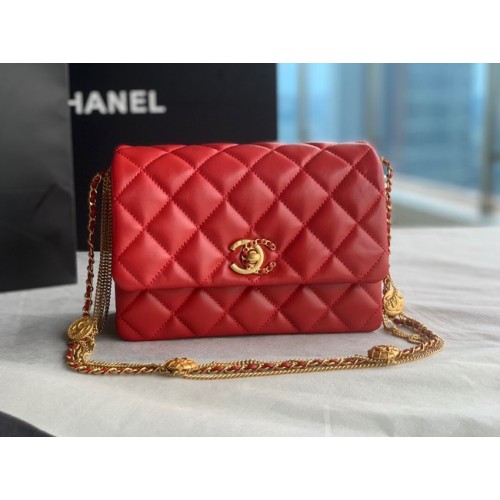Chanel MINI FLAP BAG Lambskin Metal w kolorze złotym AS3378 czerwony