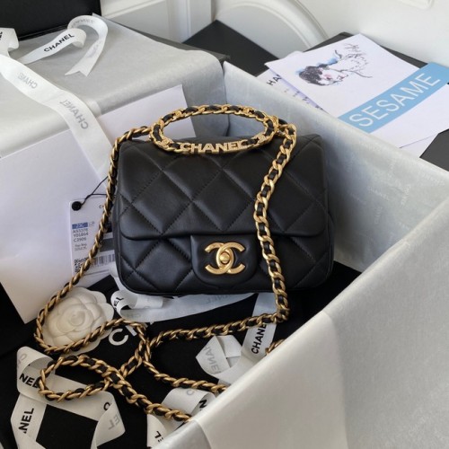 Chanel MINI FLAP BAG Lambskin Metal w odcieniu złota AS3450 czarny